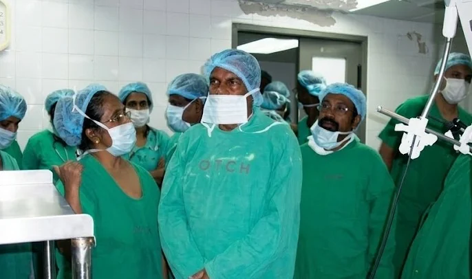 The first cochlear implant surgery in Sri Lanka, performed in Colombo in 2004, with the Wickramarachchi audiology team in the operating theatre